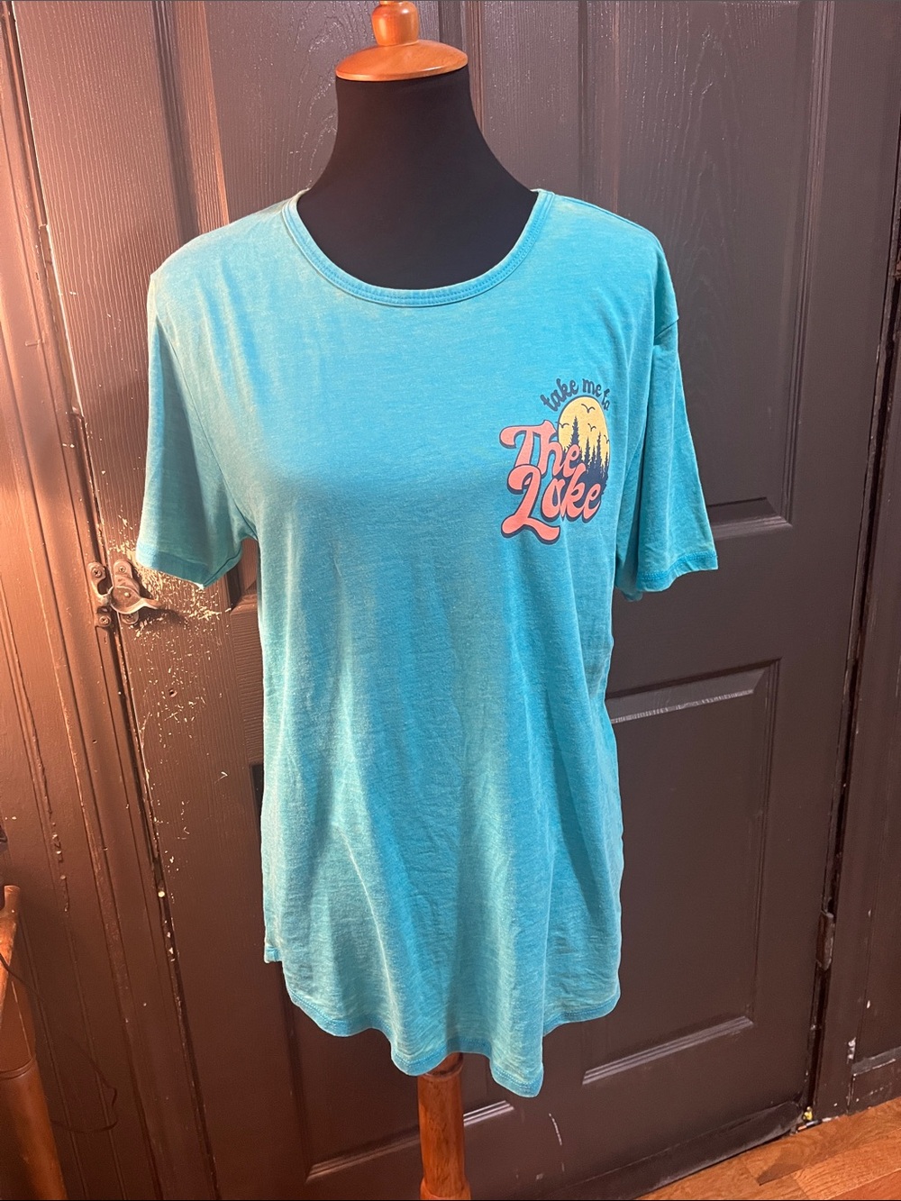 Aqua Graphic Tee with 'The Lake' Pocket Print
